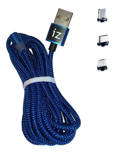 2 Metros Cable Carga Magnético 3 En 1 Micro Usb iPhone Usb-c