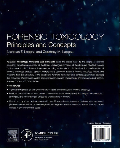 Forensic Toxicology : Principles And Concepts, De Nicholas Lappas. Editorial Elsevier Science Publishing Co Inc, Tapa Dura En Inglés