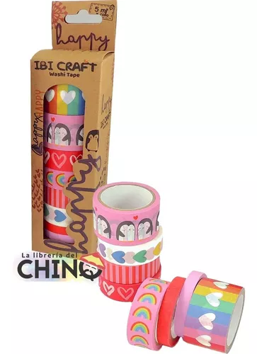 Washi Tape, Cinta Adhesiva Decorativa, IBI CRAFT, Caja de 8 Rollos - Happy  - Librería IRBE Bolivia