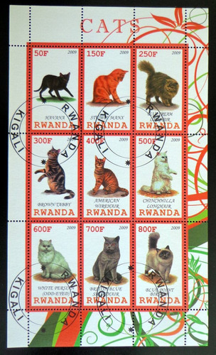 Rwanda Gatos, Bloque 9 Sellos 2009 Usado L7027