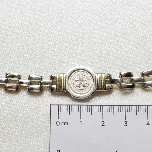 Imagen 8 de 9 de Pulsera Plata Y Oro San Benito X 18,5cm