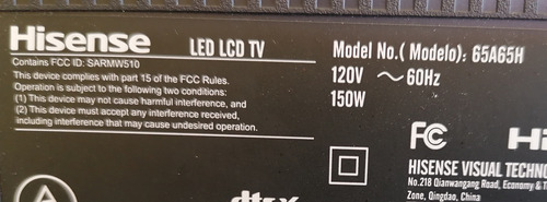 Tiras Led Hisense 65a65h Crh-bxk65y1u41c3030t10062ze-rev1. 2 (Usado)