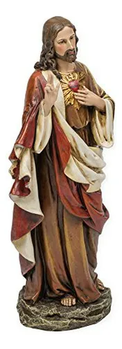Figura Sagrado Corazón De Jesús Resina Piedra Pintada