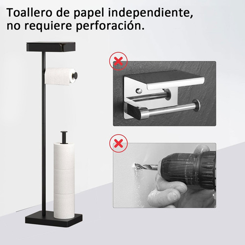 3 Porta Papel Higiénico Acero Inoxidable Pedestal C/ Bandeja