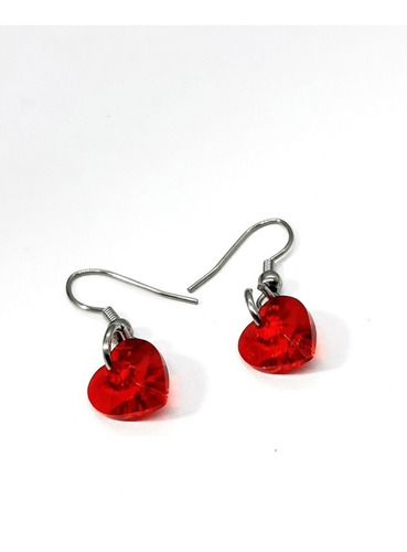 Aros Corazón Cristal Rojo Colgantes Con Enganche  Acero