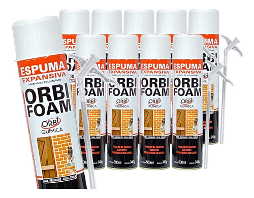 10 Espuma Expansiva Orbi Foam 340g/500ml Fixa Cola Preenche