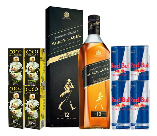 Combo Whisky Black Label 1l + 4 Red Bull + 4 Águas De Coco
