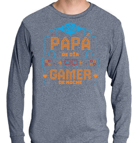 Playera Jaspeada Manga Larga Papá De Día Gamer De Noche