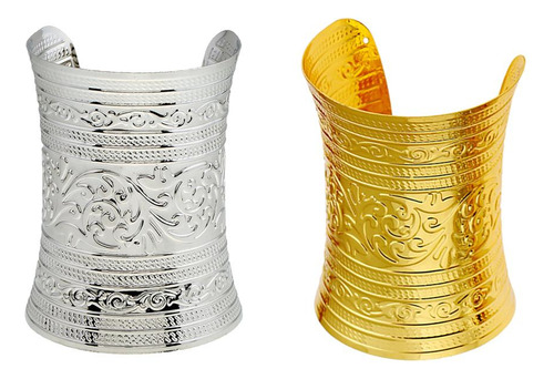 2x Punk Wide Open Cuff Bangle Metal Tallado Curva Charms