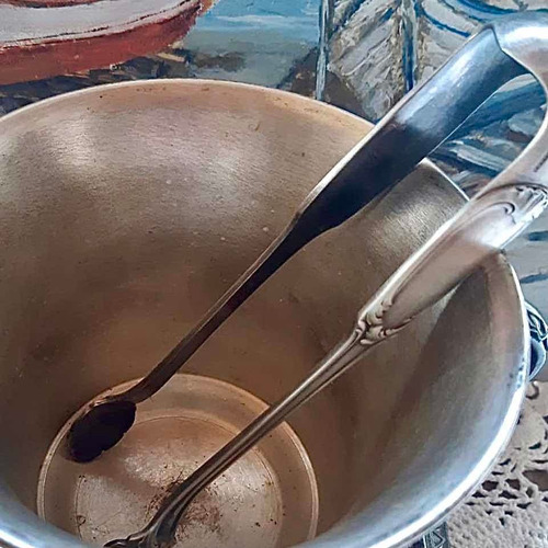 Antiguo Juego Pinza Anezin Y Hielera De Mesa Baño En Plata