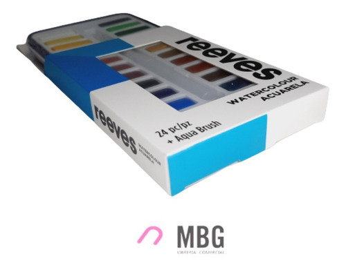 Imagen 2 de 6 de Acuarelas Pastillas Reeves En Lata X 24 Colores + Aqua Brush