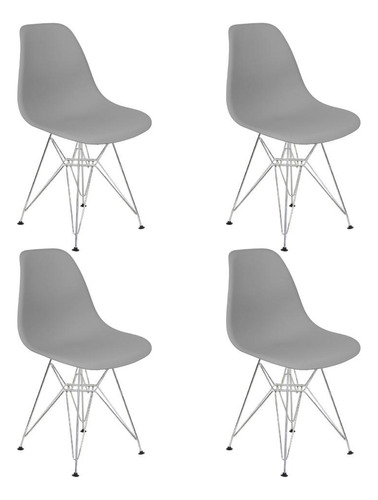 Kit 4 Cadeiras Charles Eames Eiffel Base Metal Cromado Cinza