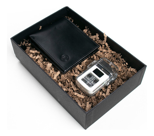 Set De Regalo Encendedor Y Billetera De Piel Negra