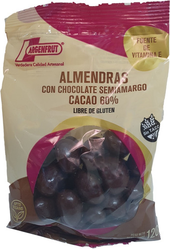 Almendras Bañadas En Chocolate Semi Amargo Argenfrut X 120gr