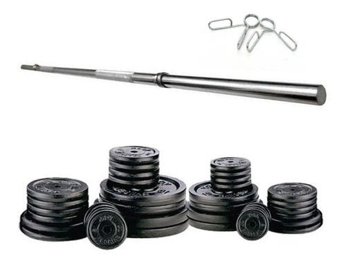 Kit Barra 1.70 Mts Maciza C/top + 40 Kg En Discos Fundicion