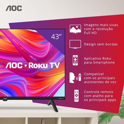 Smart TV 43" FULL HD AOC Roku TV 43S5045/78G HDMI 1 USB Wifi - Bom (Recondicionado)