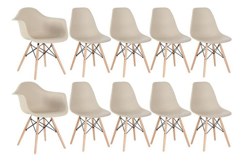 Kit Cadeiras Jantar Eames Eiffel Wood  2 Daw E 8 Dsw  Cores Cor Da Estrutura Da Cadeira Nude