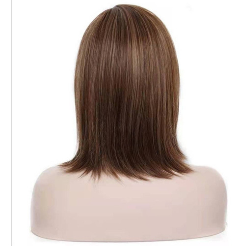 Conjunto Três Peças De Peruca De Cabelo Curto E Liso Natural Tamanho Da Base One Size Tonalidade Castanho Escuro