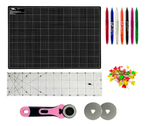 Kit Base De Corte Patchwork 90x60 Regua 15x60 Cortador 45mm Cor Base De Corte Preta