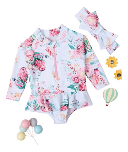 Bañador De Una Pieza Con Estampado Floral Con Cintillo Bebes