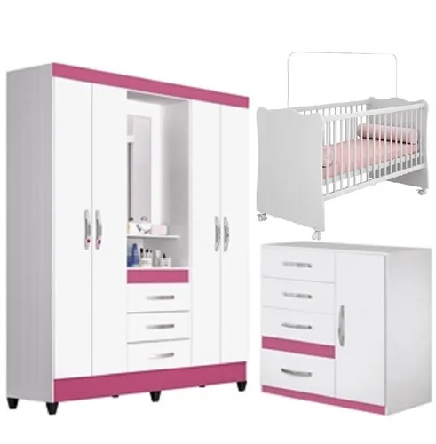 Quarto Completo Berço Roupeiro E Cômoda 3 Pçs Moval
