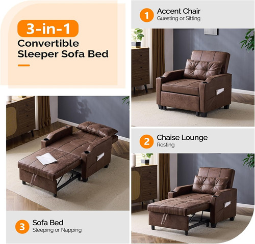 Sofa Cama Reclinable 3 En 1 Ajustable Puertos Usb Vingli