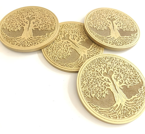 Posavasos Mdf Redondo Árbol De La Vida Lb. Color Dorado