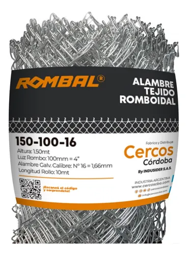 Tejido Romboidal 1,50 Mt - Rombo 4'' - 16 X 10 Mt (4 Rollos)