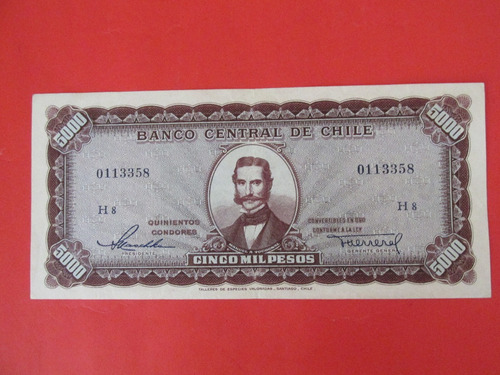 Billete Chile 5.000 Pesos Firmado Maschke-herrera 1958