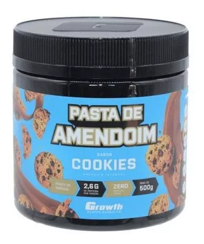 Pasta Amendoim Growth 500g Fonte Nutrientes Sabor Cookies