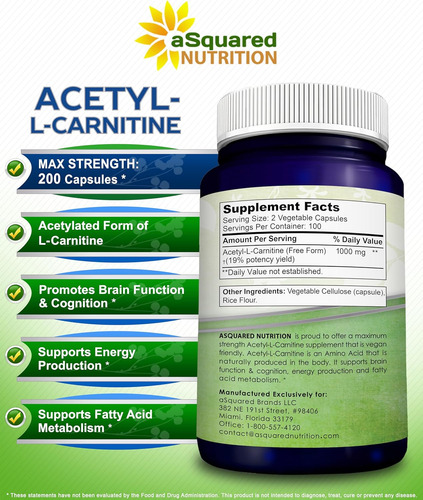 Asquared Nutrition Acetil L-carnitina 1000mg Força Máxima...