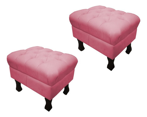 Kit 2 Puff Puf Decorativo Luiz Xv Triângulo Baixo Cor Rosa