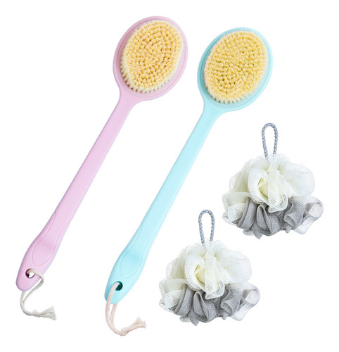 Cepillo Corporal Para Baño Con Mango Largo Y 2 Bolas De Baño