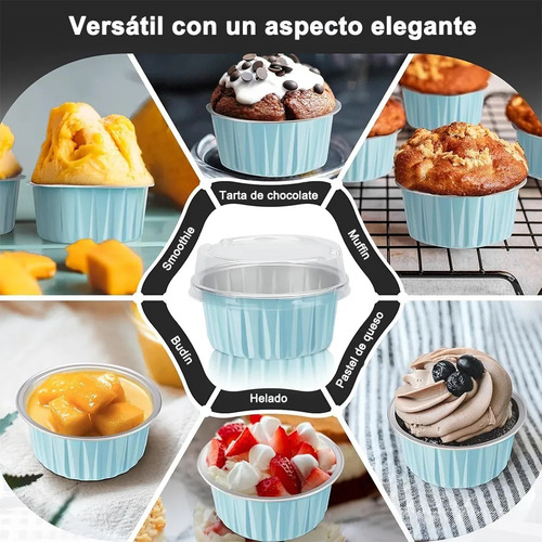 Banna 100 Moldes Redondos De Aluminio Para Cupcakes Con Tapa, 5 Oz/150ml Moldes Para Tartas, Molde Redondos De Aluminio Para Tartas, Para Picnics, Barbacoas, Camping, Bodas, Fiestas,Azul