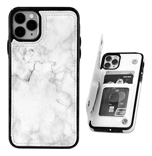 Funda Cartera Para iPhone 12 Pro/12 Blanco Marmol Piel Sinte