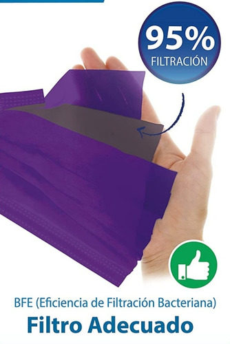 Imagen 3 de 6 de Cubre Bocas Violeta 3 Capas Plisado Sellado Paquete C/10 Pzs