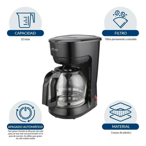 Cafetera Atvio 12 Tazas Negra
