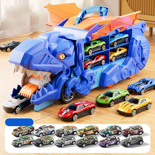 Coches Devoradores De Dinosaurios Con Pista Con 12 Carros