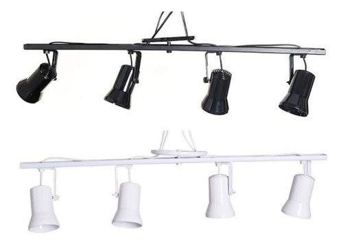 Luminária Com 4 Spot Trilho Direcionável Branco / Preto Preto