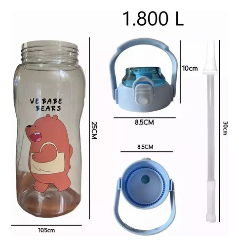 Botella De Agua Osos Escandalosos 1800 Ml Kawaii Transparente