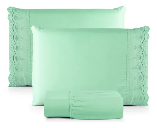 Jogo De Lençol Com Lese Queen 400 Fios 3 Peças Cama Toque Macio L...