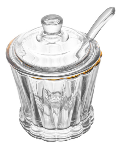 Açucareiro Com Colher Fio De Ouro Em Cristal Radial Incolor