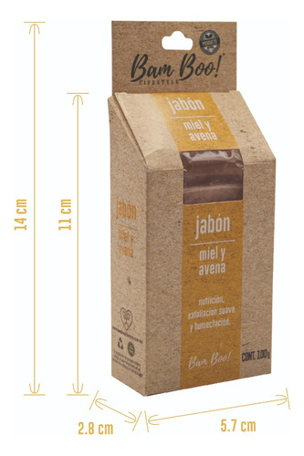 Imagen 3 de 8 de 100 Pack Jabón Artesanal Natural Miel Avena 100 G Bam Boo!
