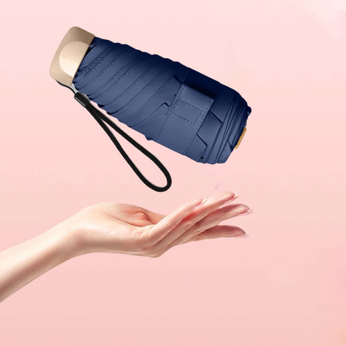 Mini Sombrilla De Protección Solar Con Estuche Azul Oscuro