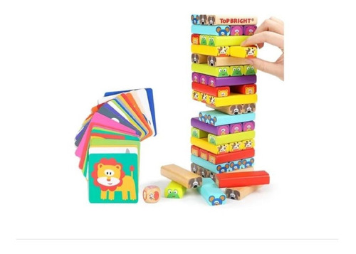 Juego Didactico Jenga De Animales Torre De Madera Top Bright