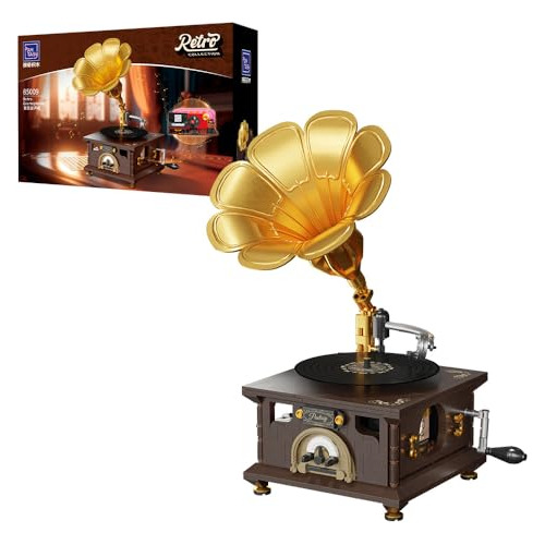 Retro Phonograph Building Set, Gramophone Music Box Building