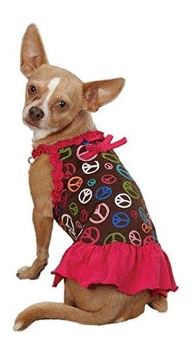 Vestido Para Perros Xxs Estampado Peace Out, Color Frambuesa