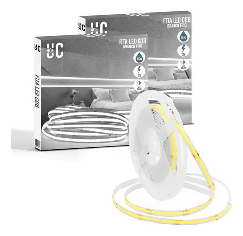 Kit 2 Fita Led Profissional 15w/m 320 Leds/m Cob Luminária Flexível 5m 12v Branco Frio 6500k