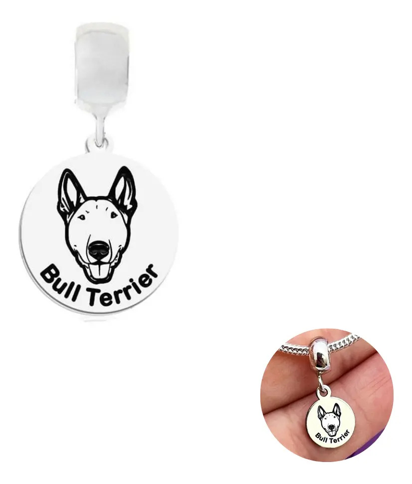 Berloque Cachorro Bull Terrier Em Prata 925 Maciça Cor Prateado
