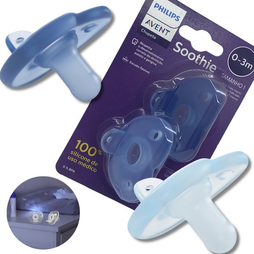 Chupeta Avent Soothie Silicone Azul Menino 0 A 3 Meses Rn